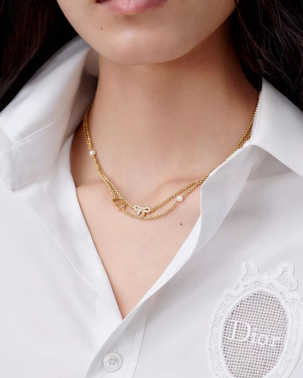 Dior Metallic Cd Mini Bow Necklace