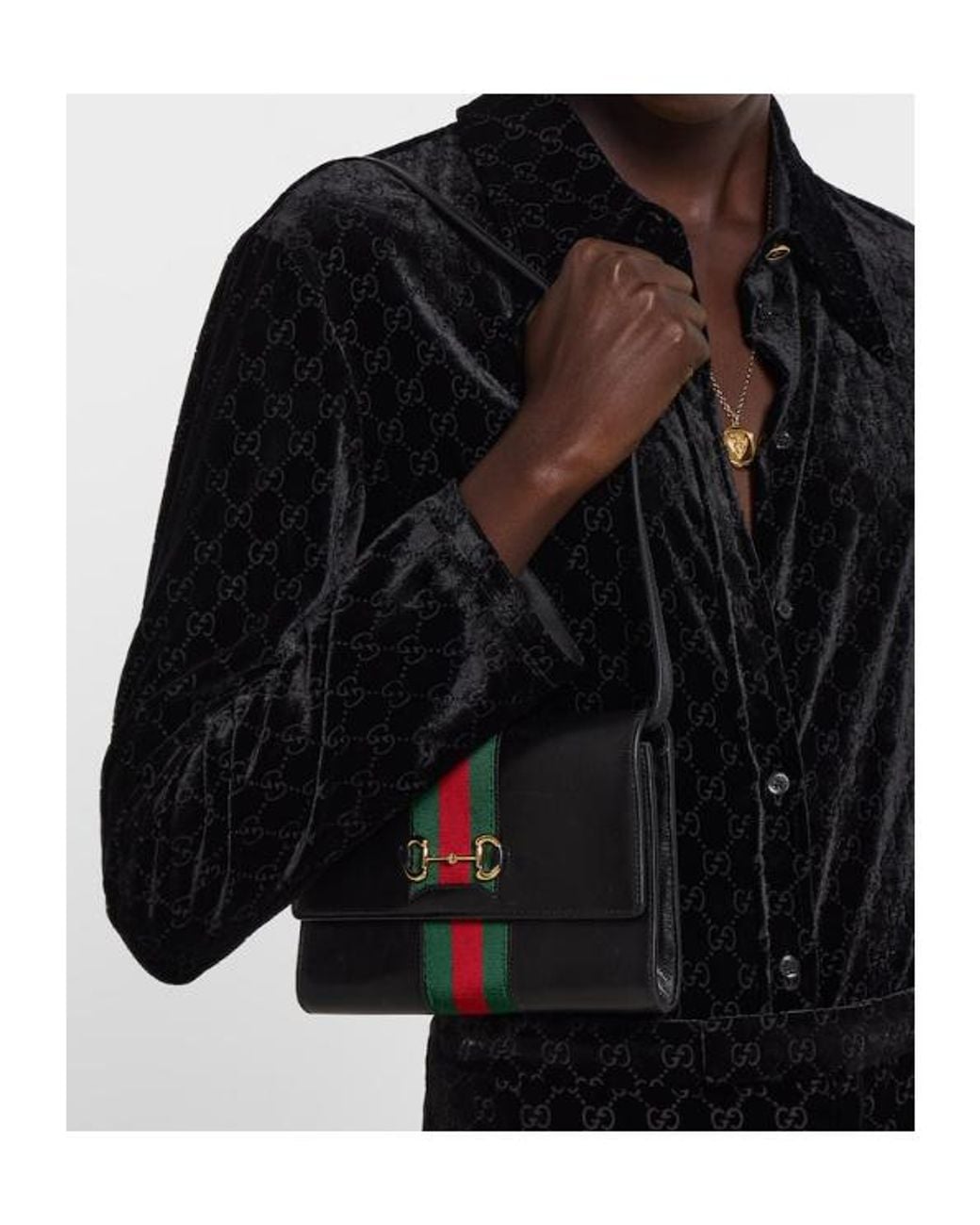Gucci Black Strapped Horsebit Web Wallet