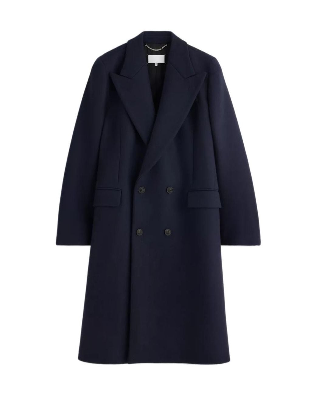 Maison Margiela Blue Double-Breasted Wool Overcoat for men
