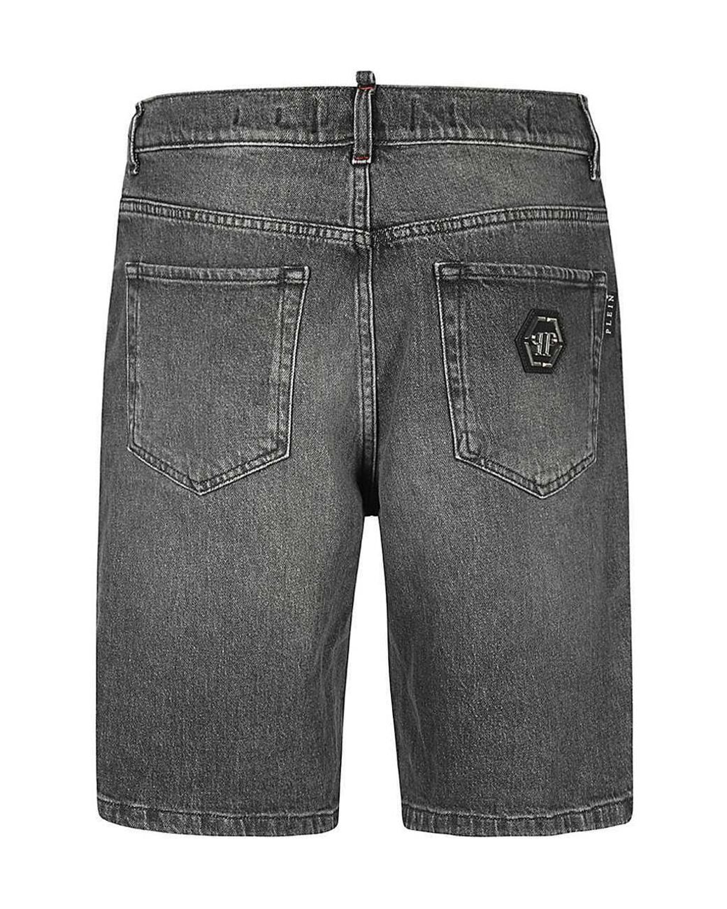 Philipp Plein Gray Formentera Low-Rise Denim Shorts for men