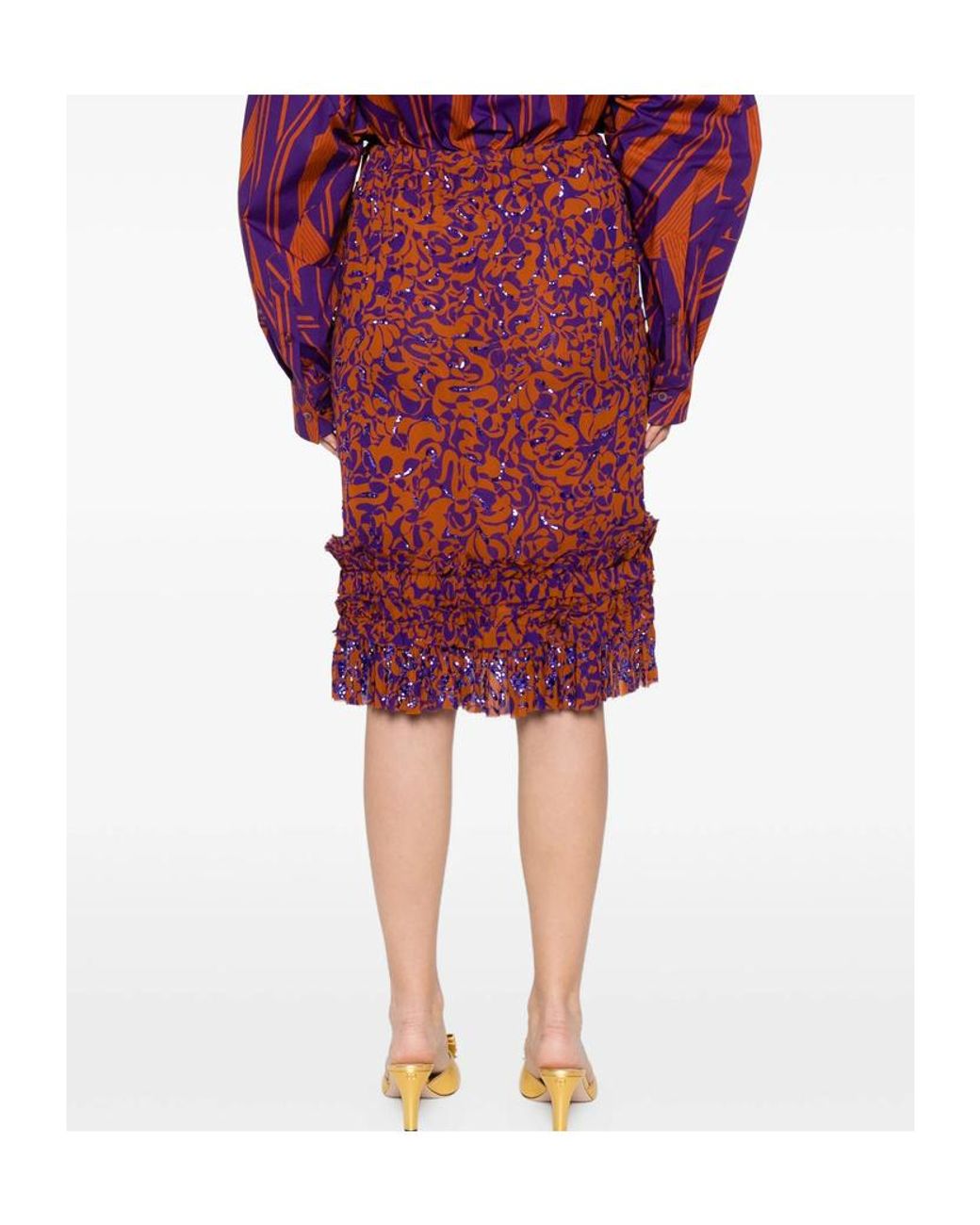 Dries Van Noten Red Printed Midi Skirt