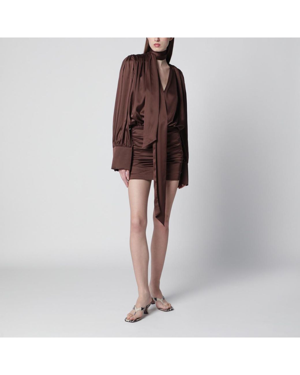 ROTATE BIRGER CHRISTENSEN Brown Chiffon V-Neck Dress