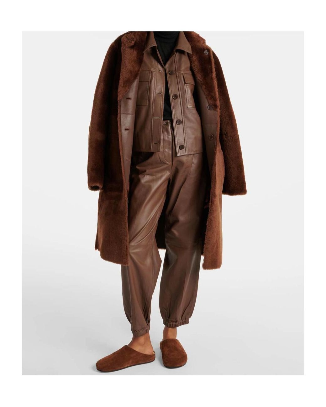 Joseph Brown Single-Breasted Leather Jacket