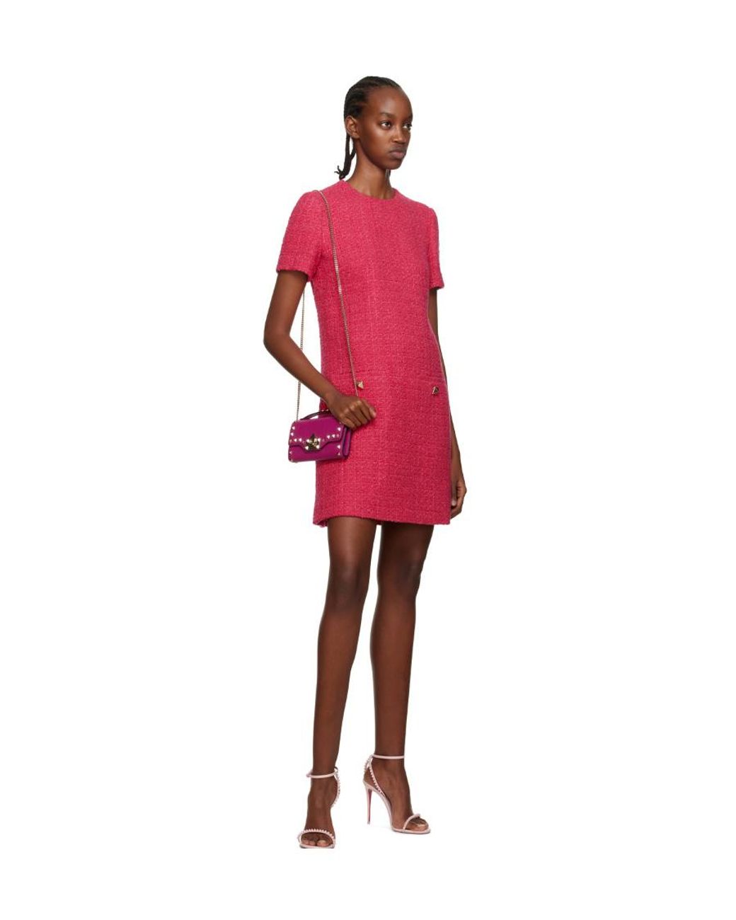 Valentino Pink Roman Stud Tweed Mini Dress