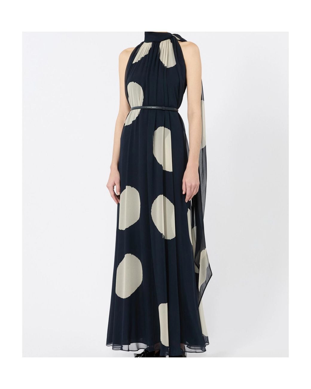 Max Mara Blue Polka Dot-Patterned Long Silk Dress