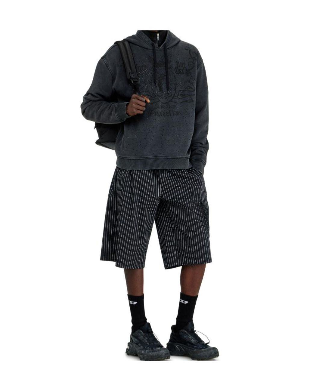 DIESEL Blue Embellished Printed Hoodie for men