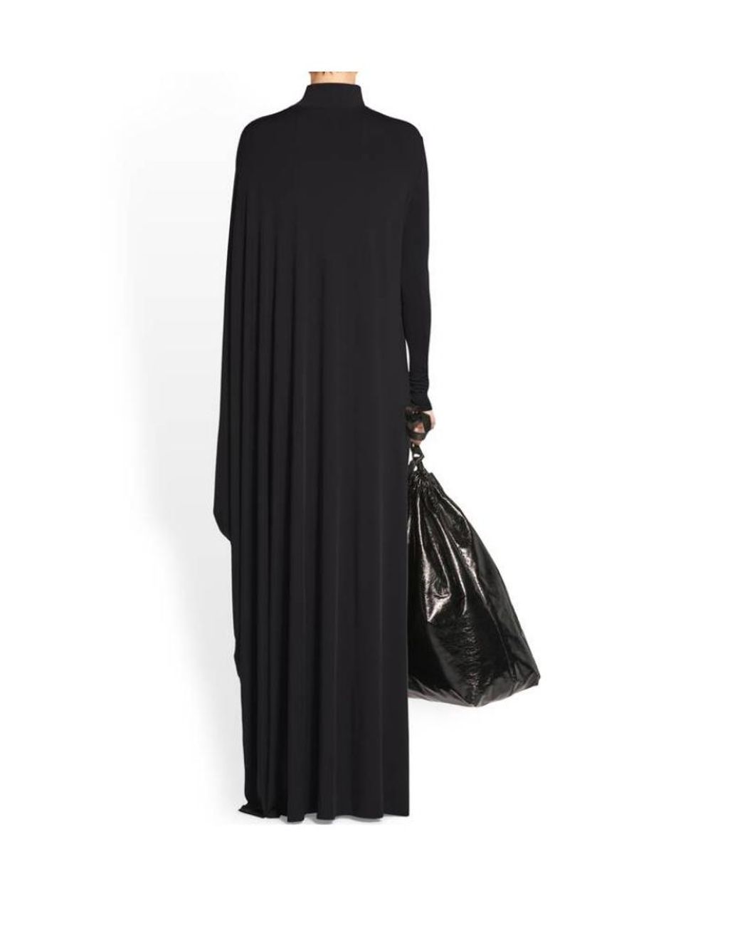 Balenciaga Black Drape Panel Asymmetric Long Dress