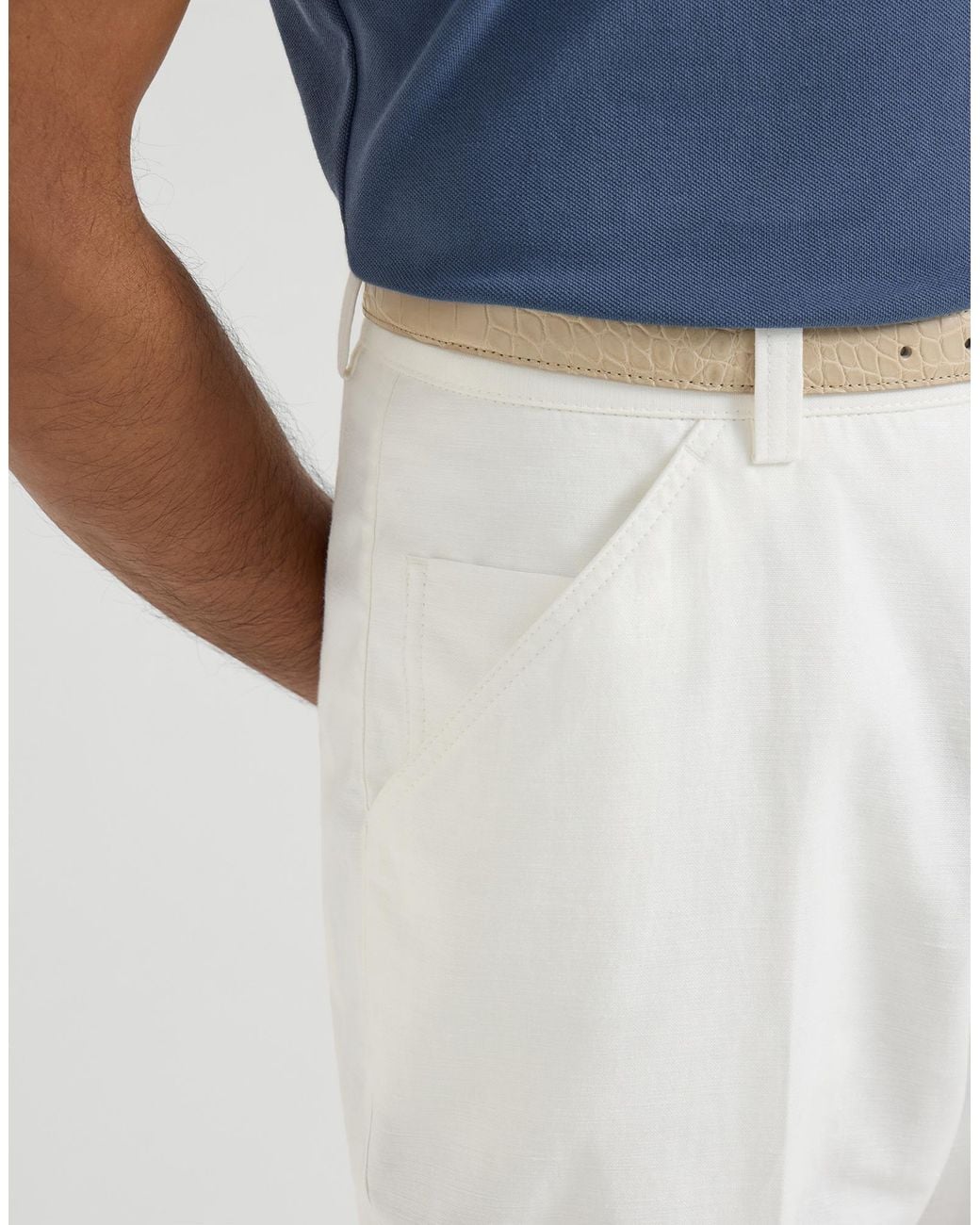 Brunello Cucinelli White Cotton And Linen Panama Trousers for men