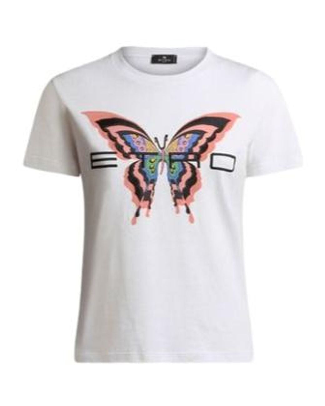 Etro White Butterfly Printed Crewneck T-Shirt for men