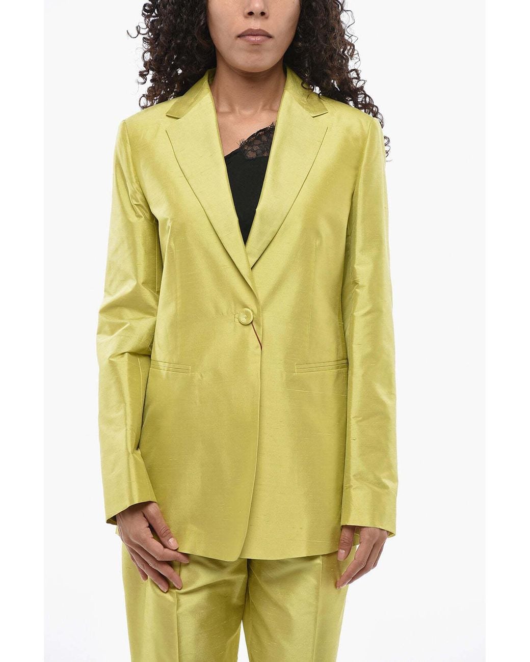 Max Mara Yellow Veranda Covered-Button Blazer