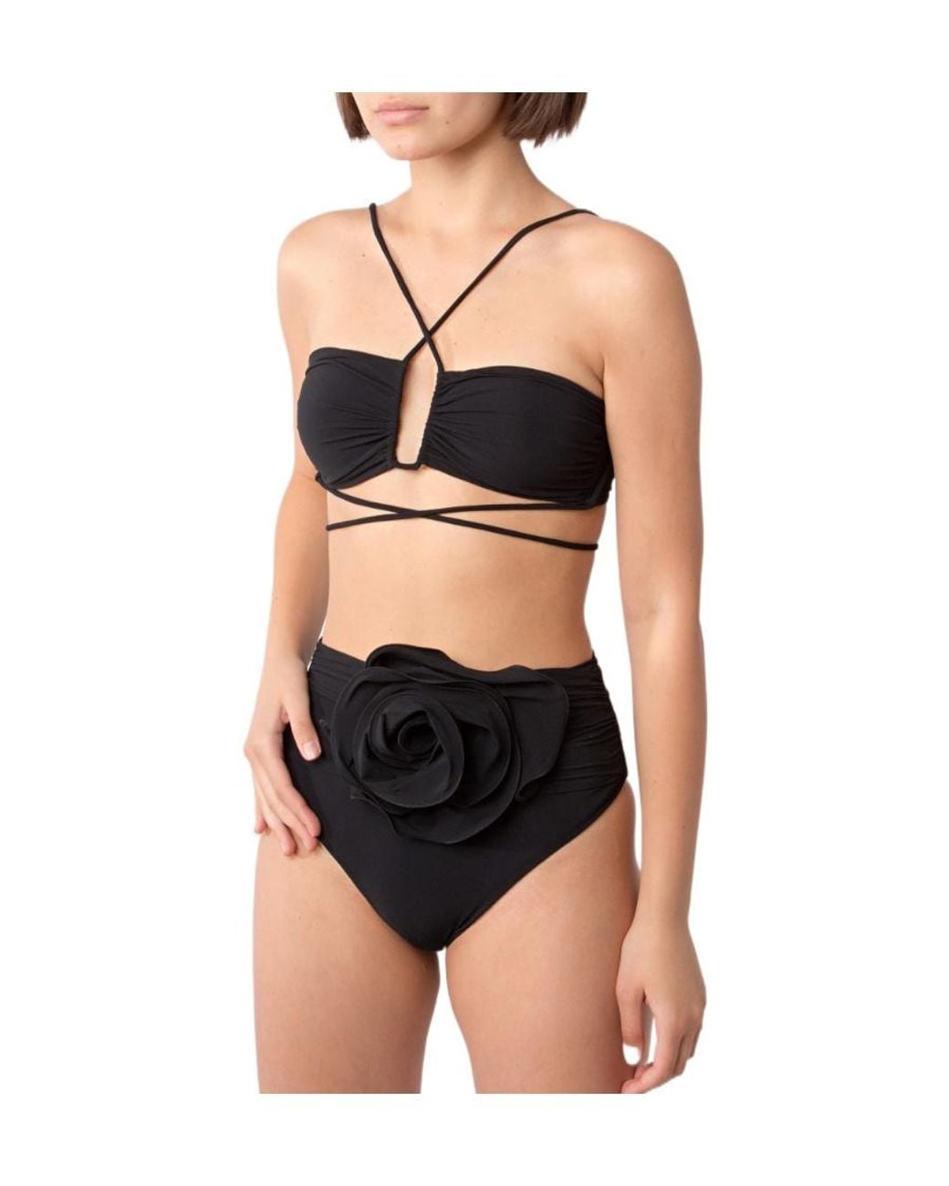 Magda Butrym Black Floral-Appliqué Bikini Bottom