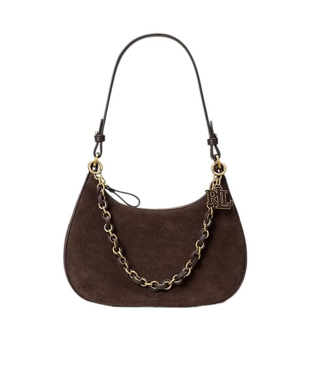 Ralph Lauren Brown Suede Medium Marcy Zip Shoulder Bag