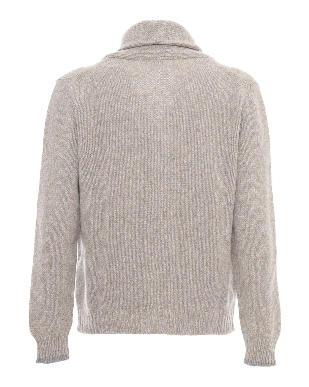 Fedeli Gray Ribbed Knit Cardigan for men