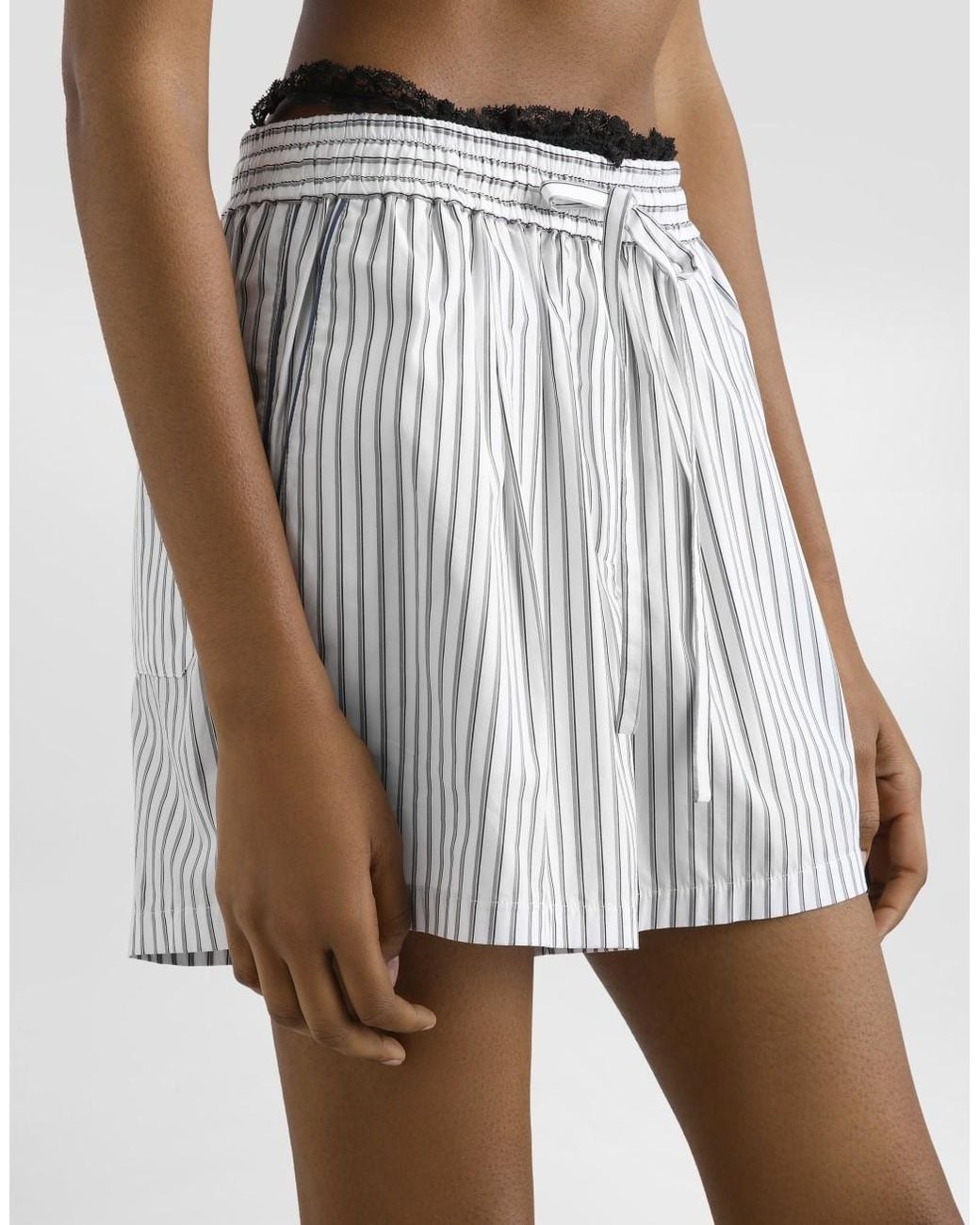 Dolce & Gabbana Gray Striped Cotton And Silk-Blend Drawstring Shorts