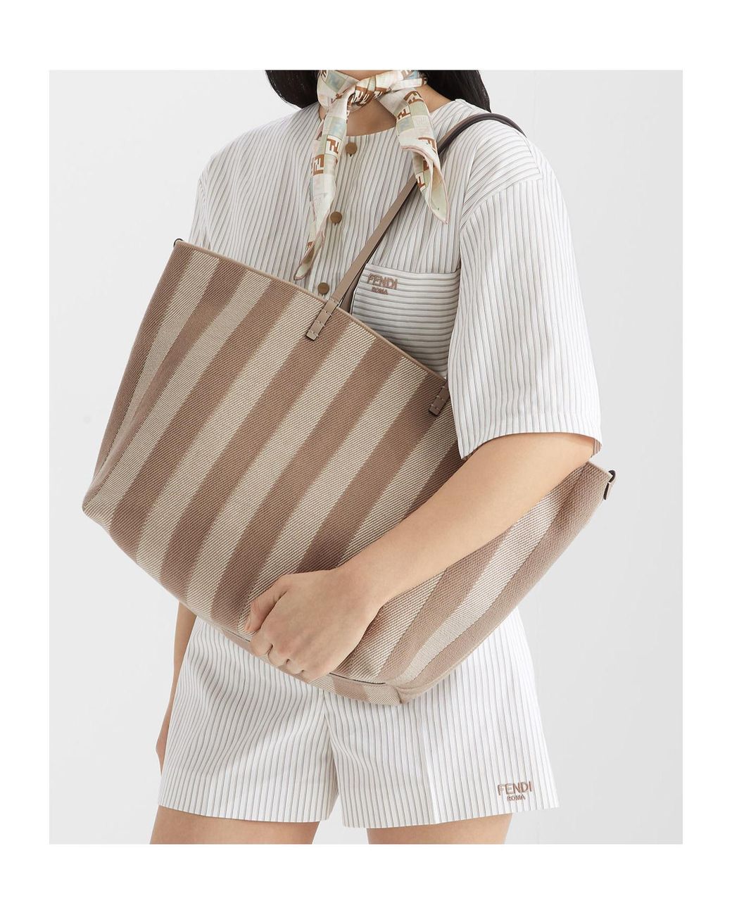 Fendi Natural Roll Striped Large Reversible Tote Bag