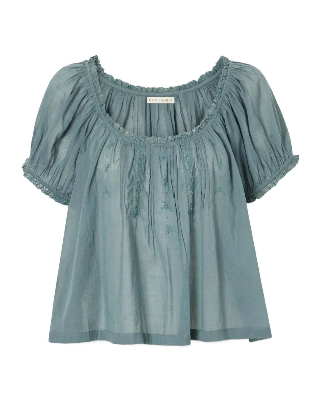 Doen Blue Vintage Lace Trimmed Blouse