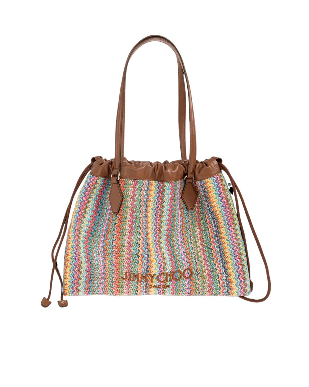 Jimmy Choo Brown Drawstring Woven Tote Bag