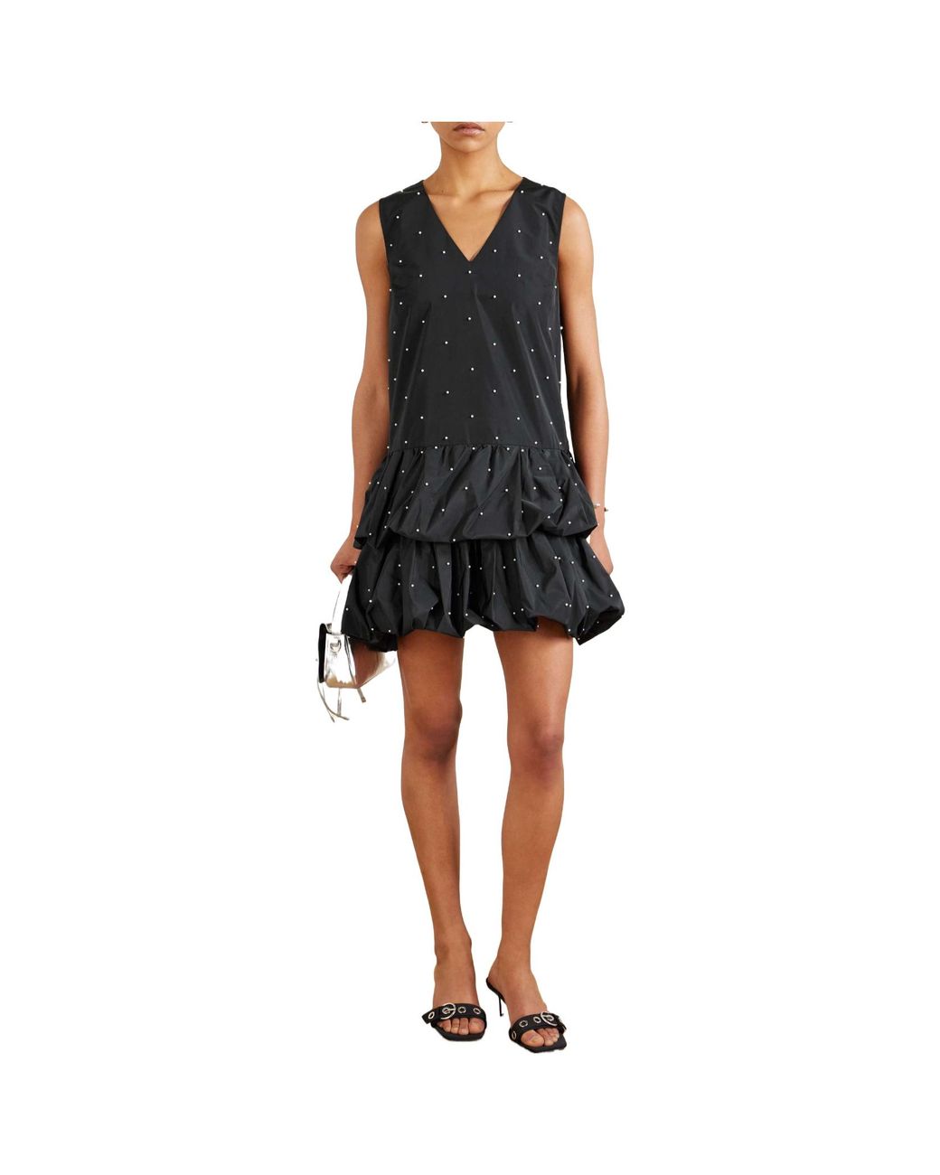 Sea Black Alberta Tiered Embellished Taffeta Mini Dress