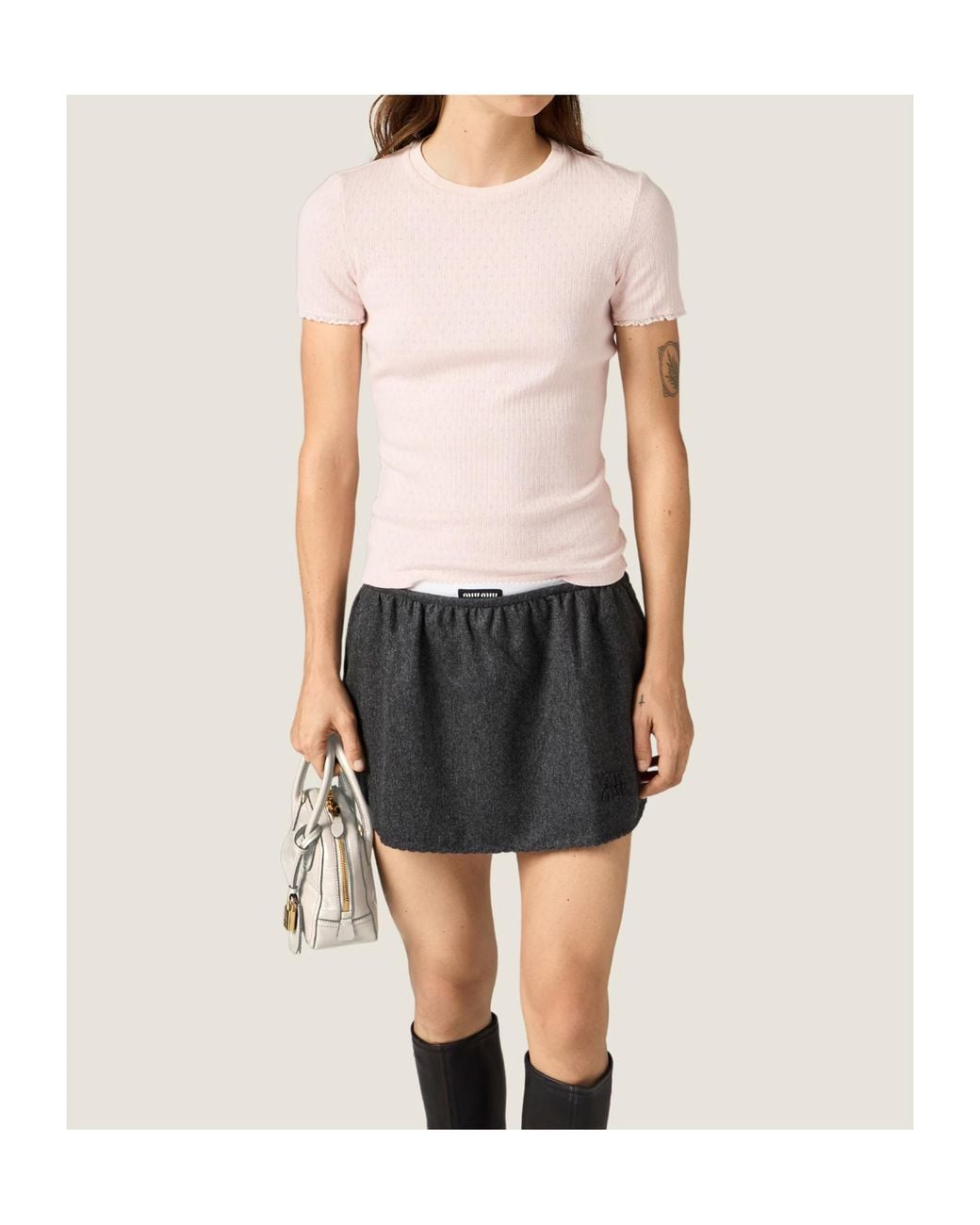 Miu Miu Pink Pointelle Cotton T-Shirt