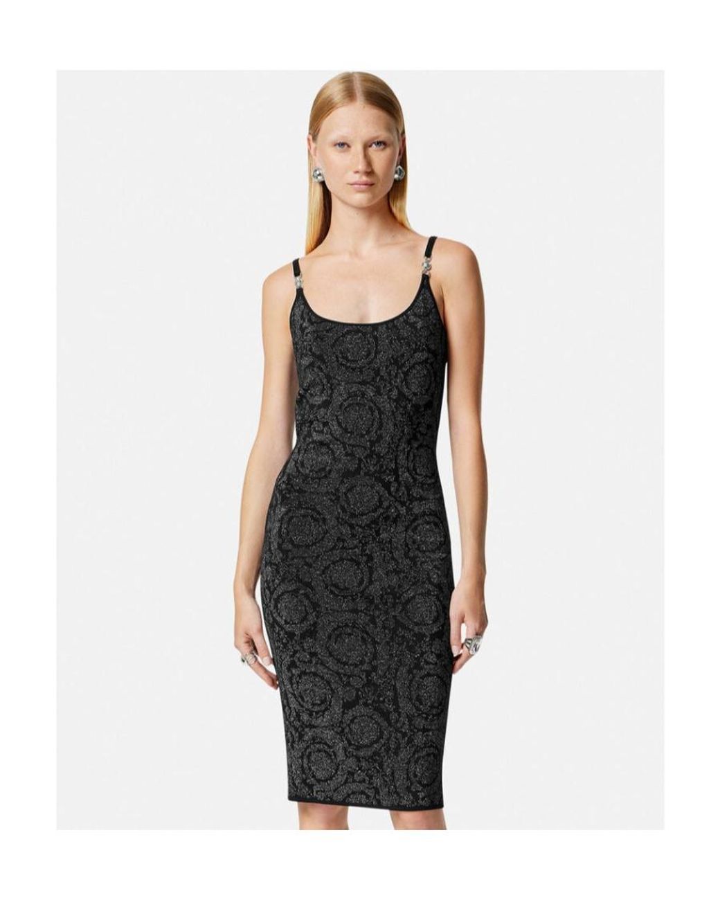 Versace Black Midi Dress Viscose, Polyamide, Metallic Polyester, Elastane