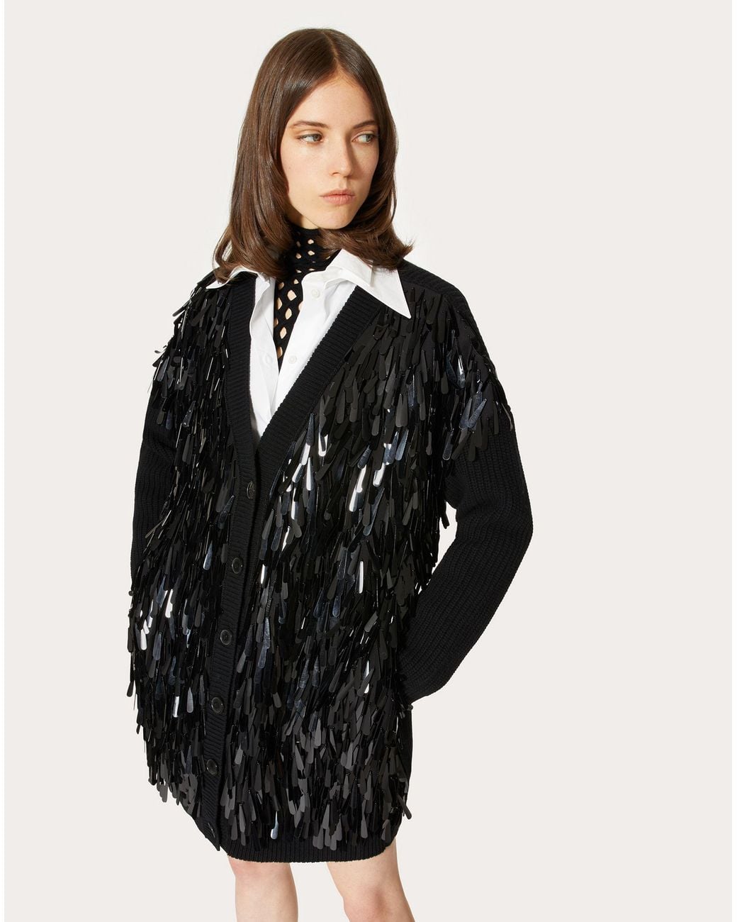 Valentino Black Teardrop Sequined Button-Up Cardigan