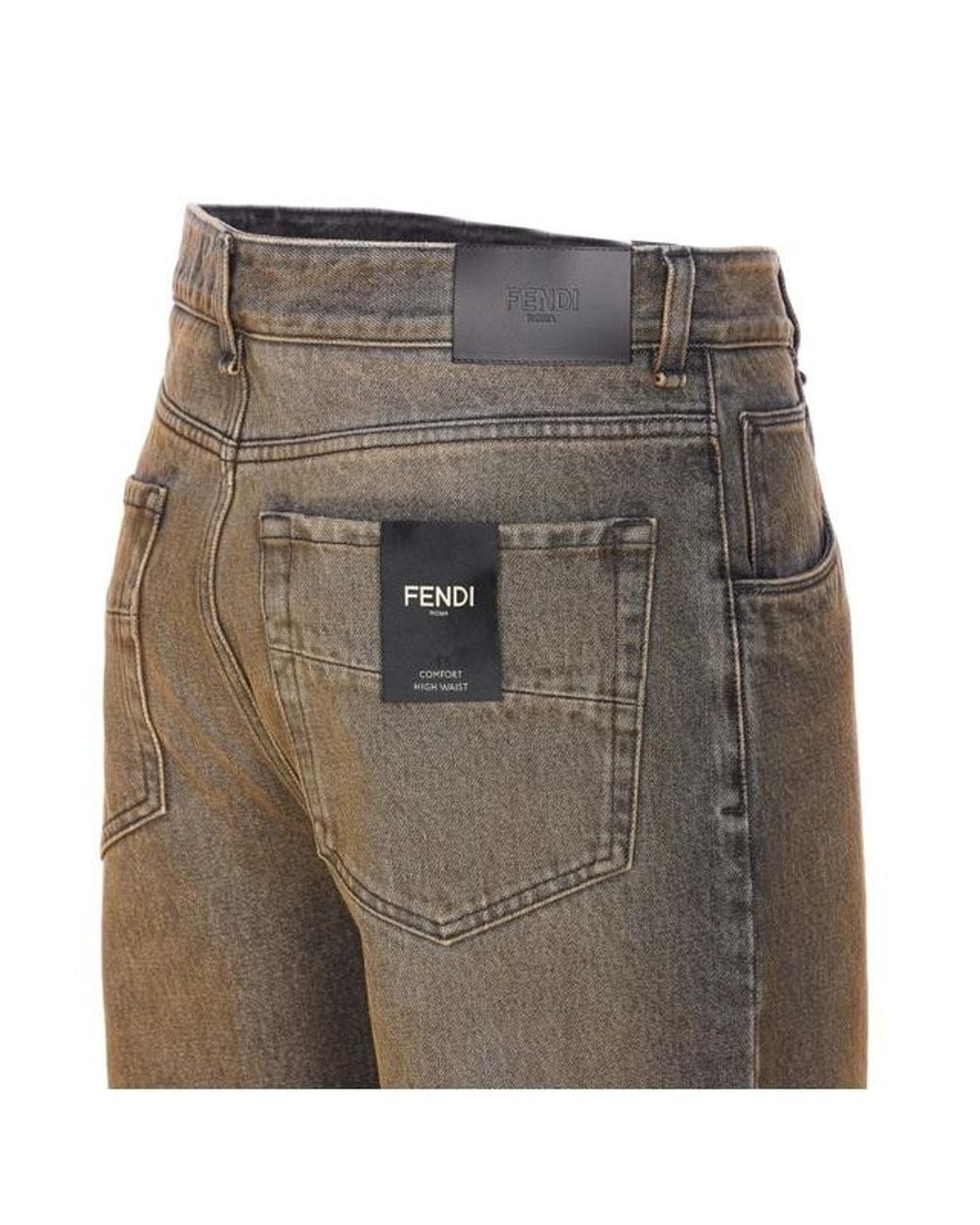Fendi Gray Logo Patch Straight-Leg Long Jeans for men