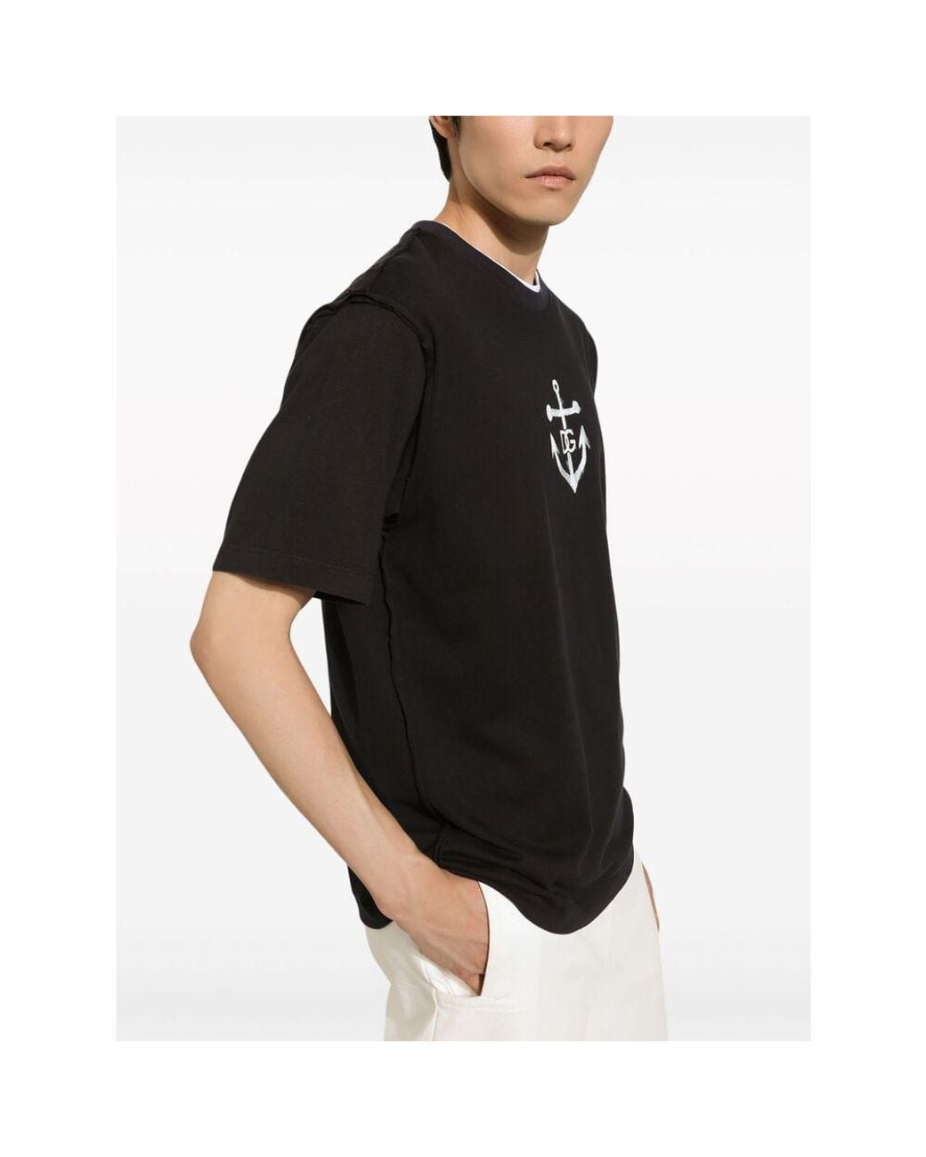 Dolce & Gabbana Black Marina-Printed Short-Sleeved T-Shirt for men
