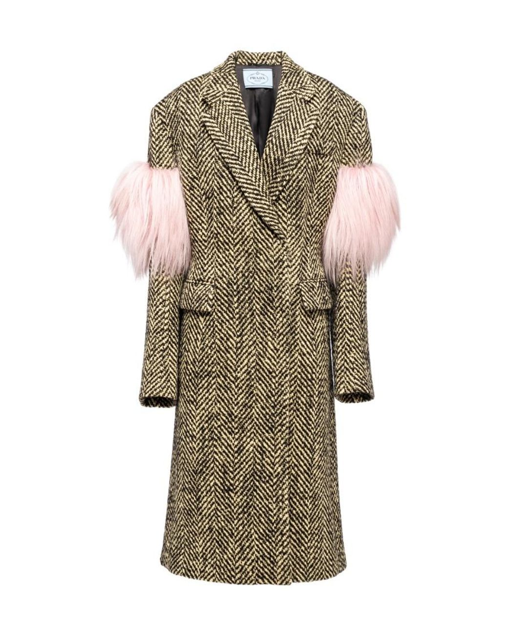 Prada Green Fringed Chevron Knitted Coat