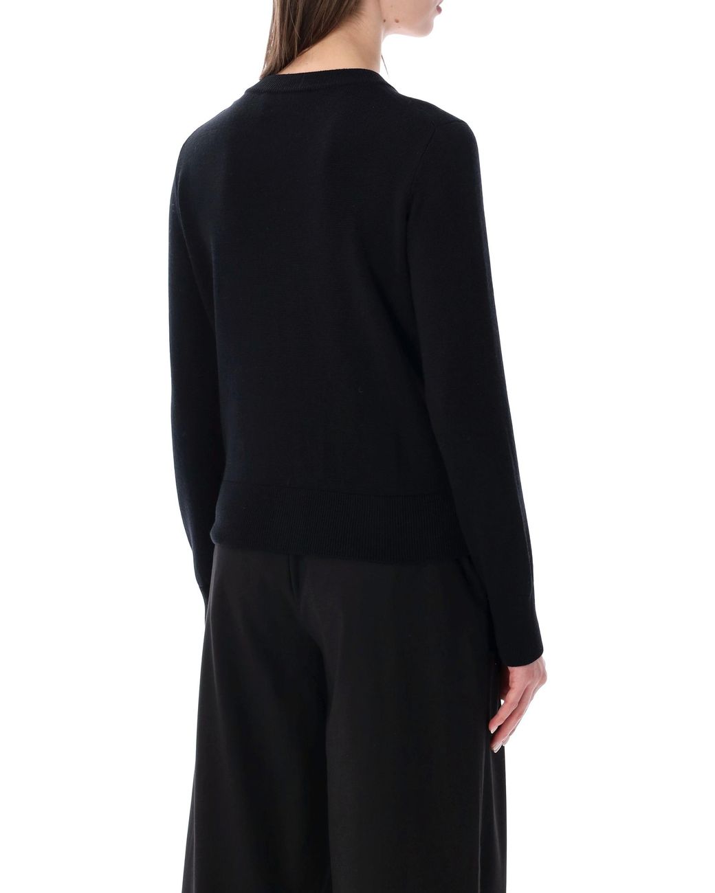 AMI Blue Heart-Embroidered Button Wool Cardigan