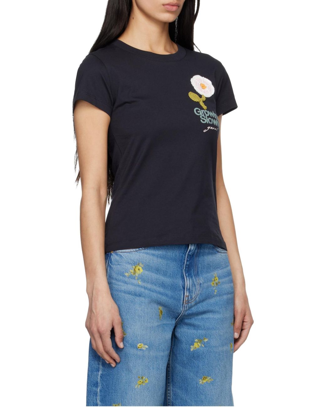 Ganni Blue Crochet Flower Baby Fit T-Shirt