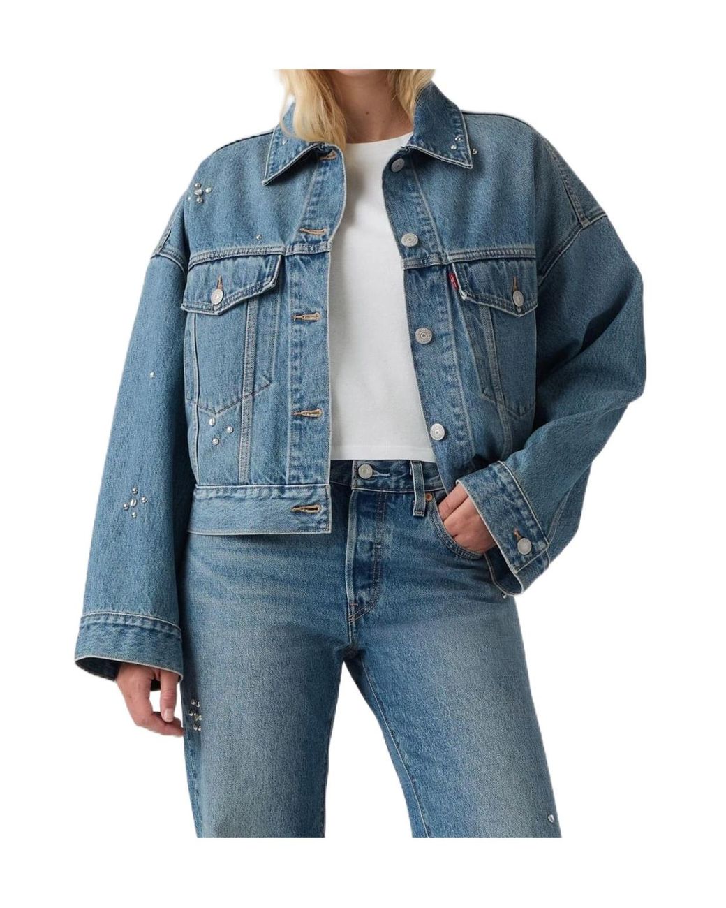 Levi's Blue Embellished Cropped Denim Jacket