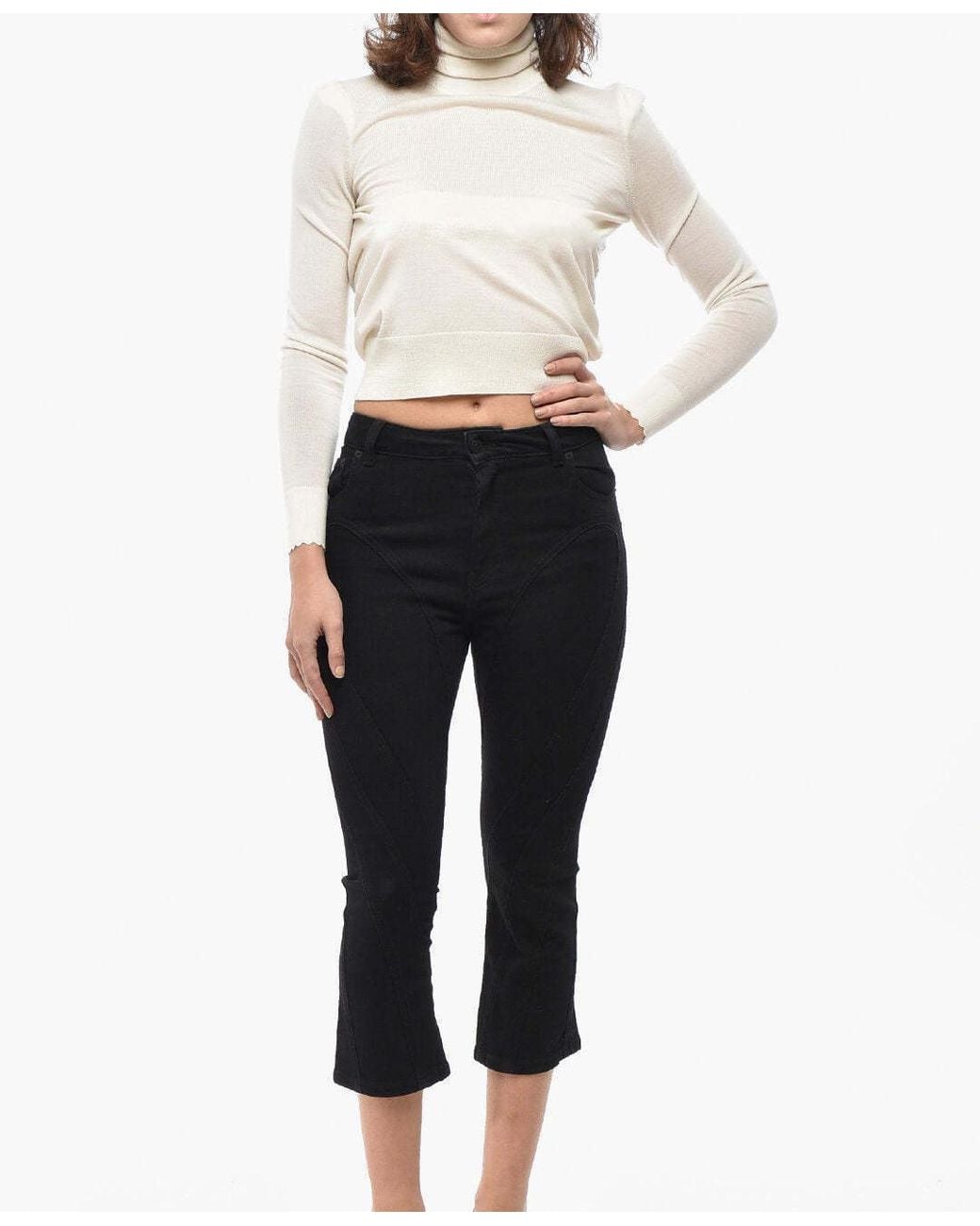 Mugler Black Cropped-Fit Patchwork-Effect Jeans