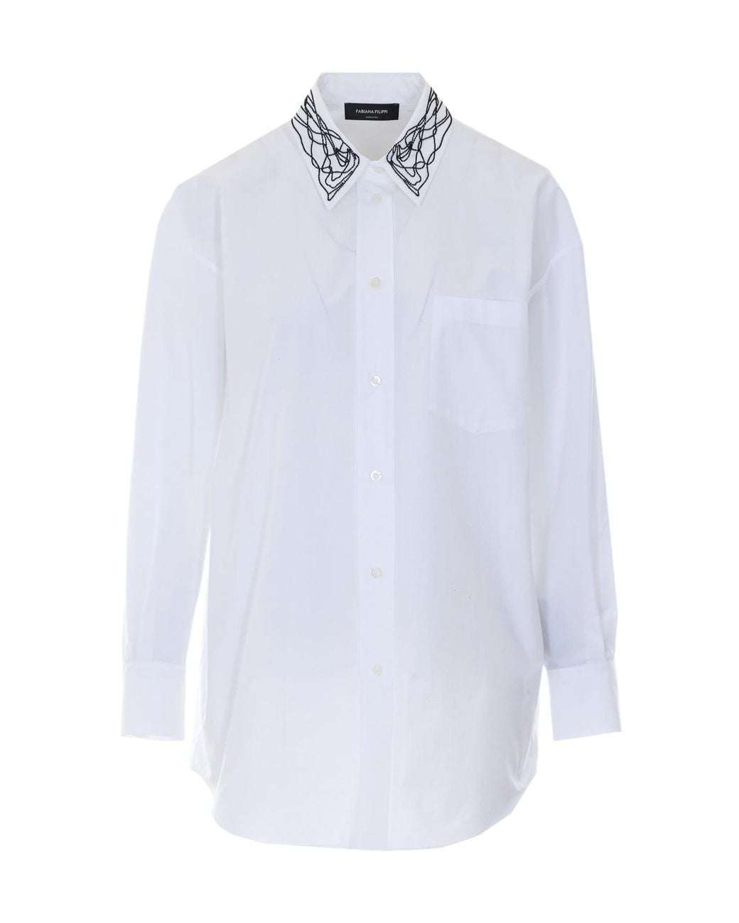 Fabiana Filippi White Beaded Collar Shirt