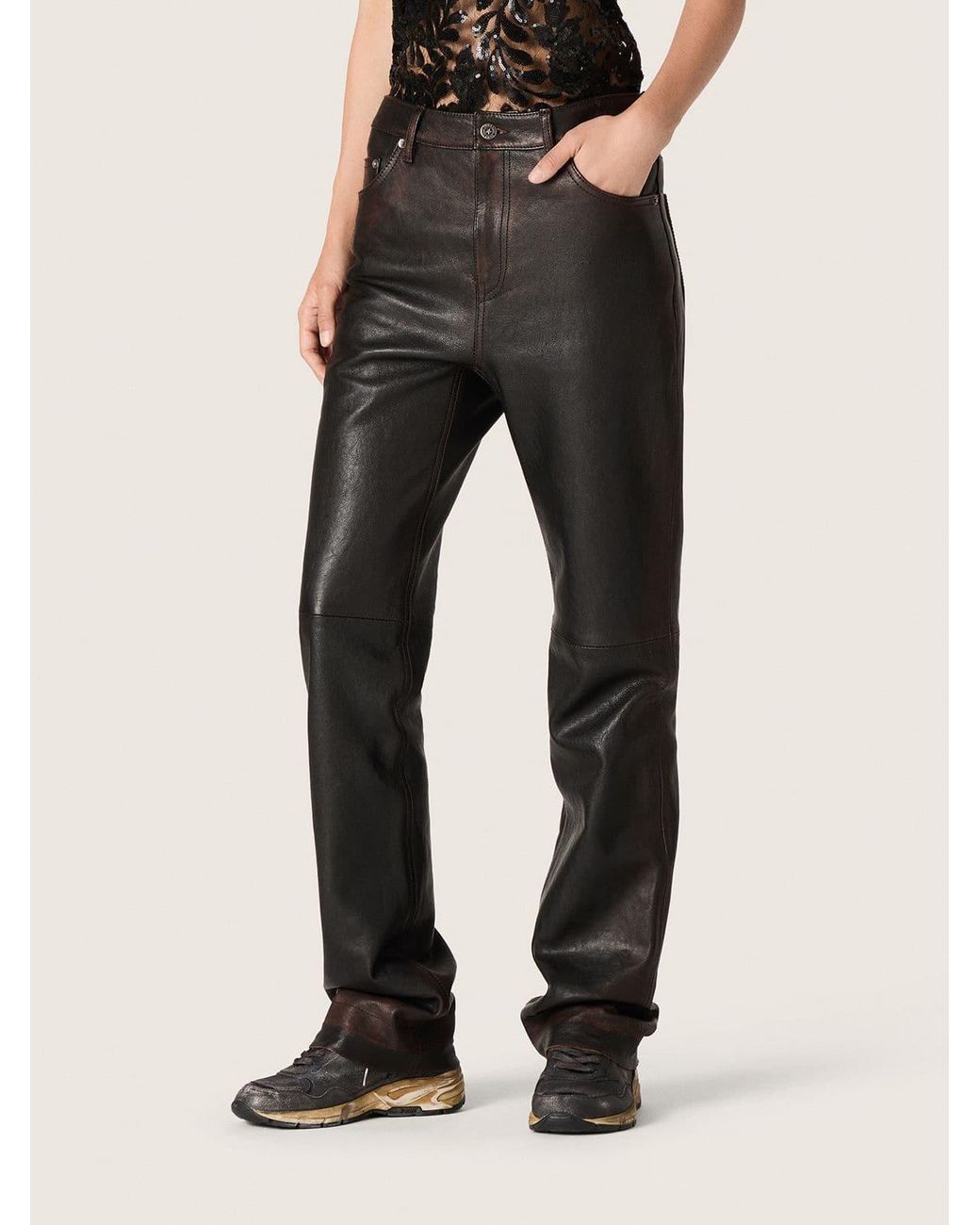Golden Goose Deluxe Brand Gray Straight-Leg Leather Pants