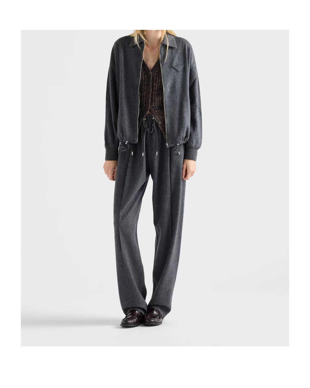 Prada Gray Triangle-Patch Zipped Cardigan