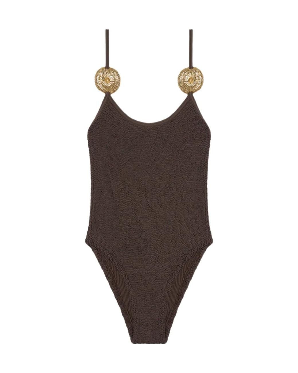 Reina Olga Brown Circe Crinkle-Effect Swimsuit