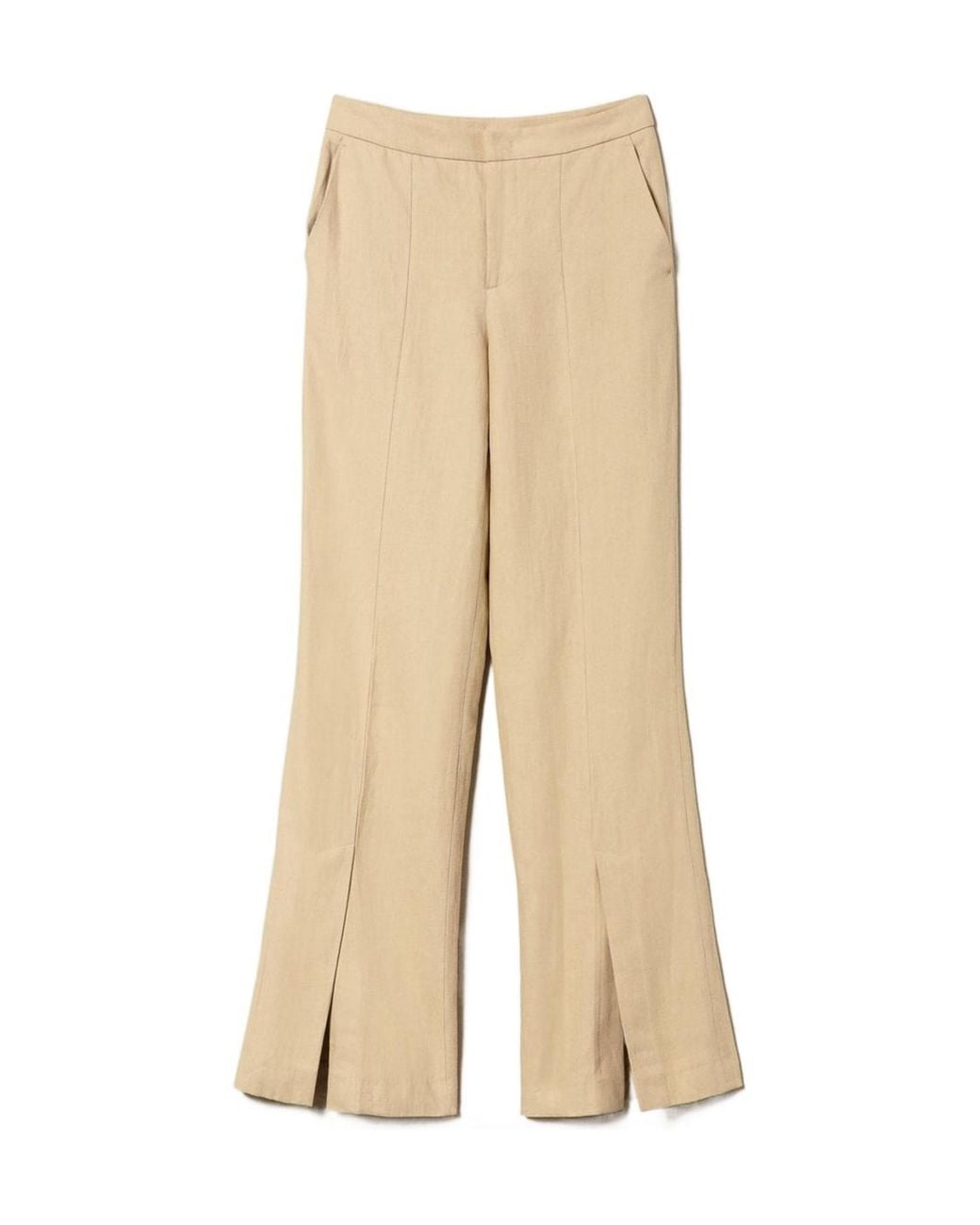 Twinset Natural Slit-Hem Straight-Leg Trousers