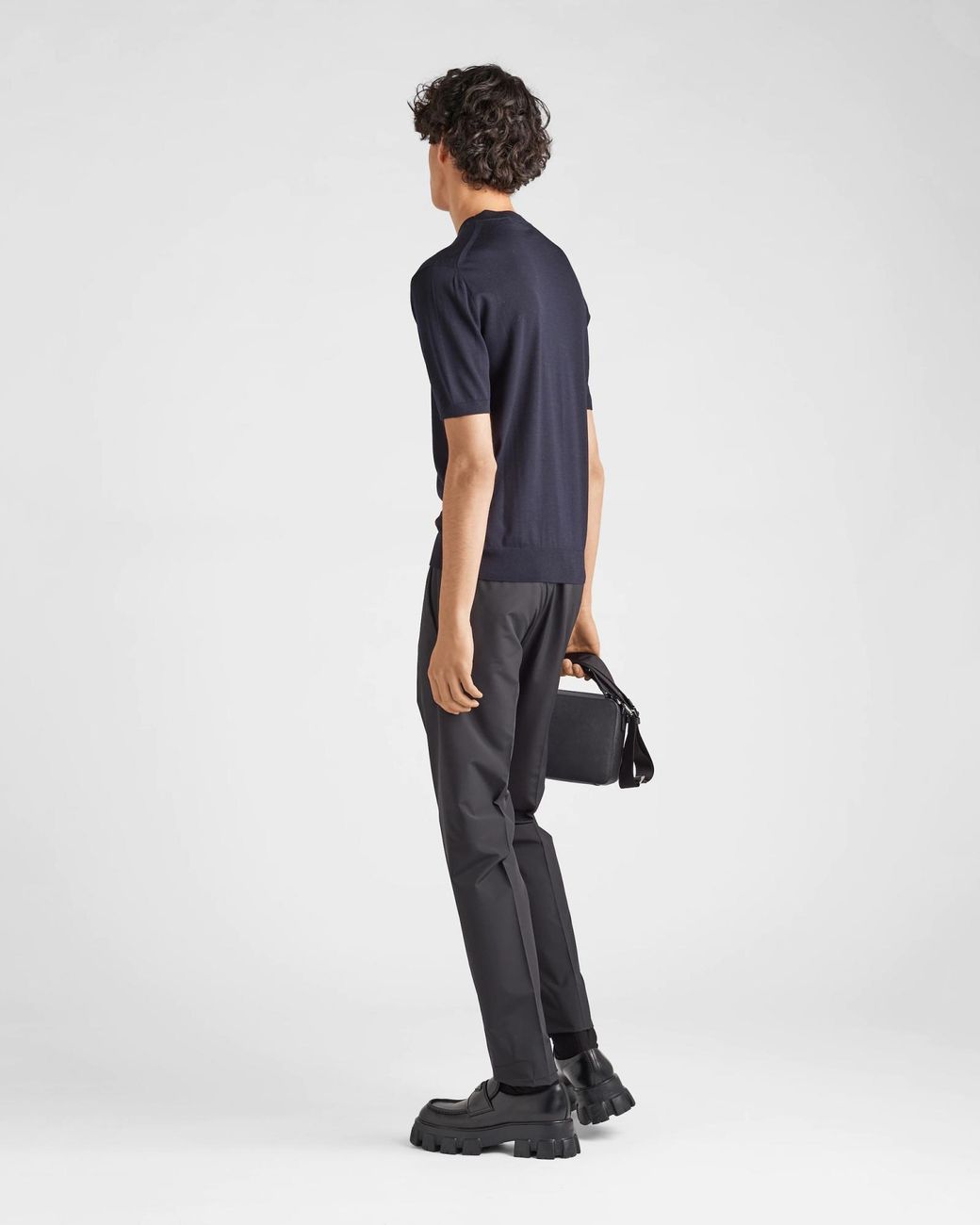 Prada Blue Logo Embroidered Crewneck T-Shirt for men