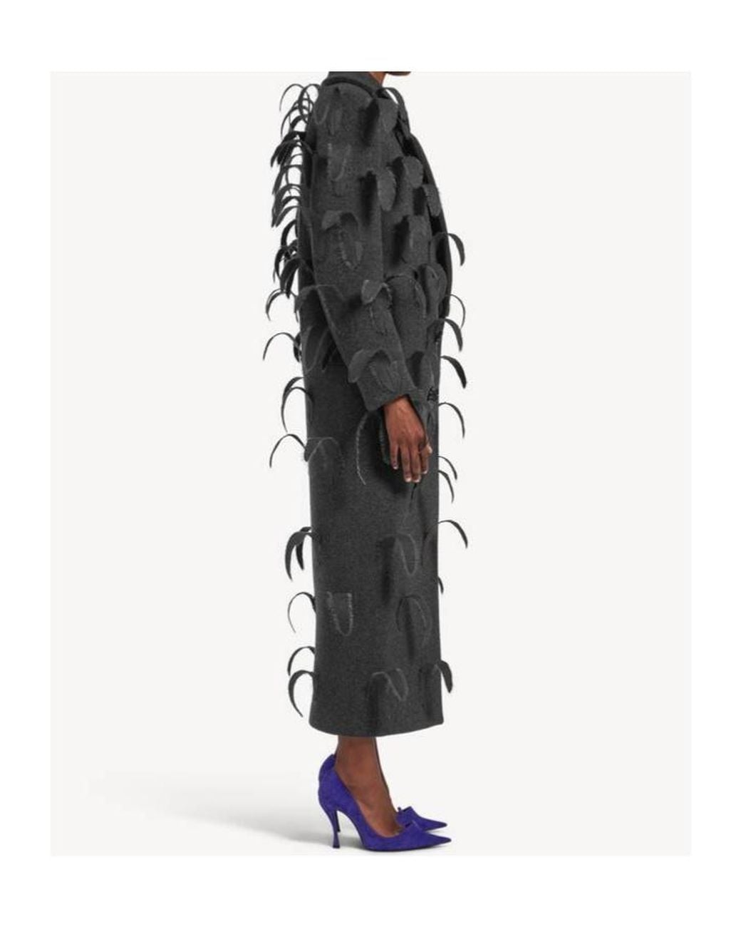 Balenciaga Black Feathered Embroidered Maxi Coat