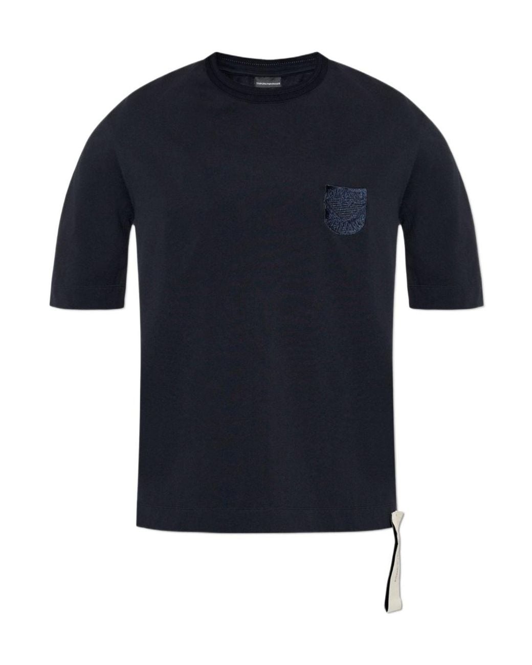 Emporio Armani Blue Logo Embroidered Crewneck T-Shirt for men