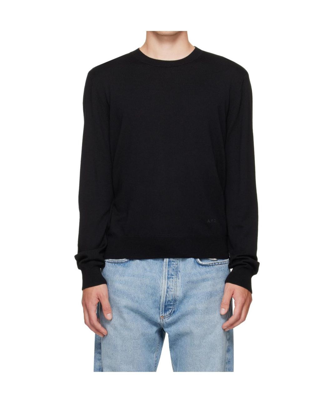A.P.C. Black Matthieu Logo-Print Crew-Neck Sweater for men