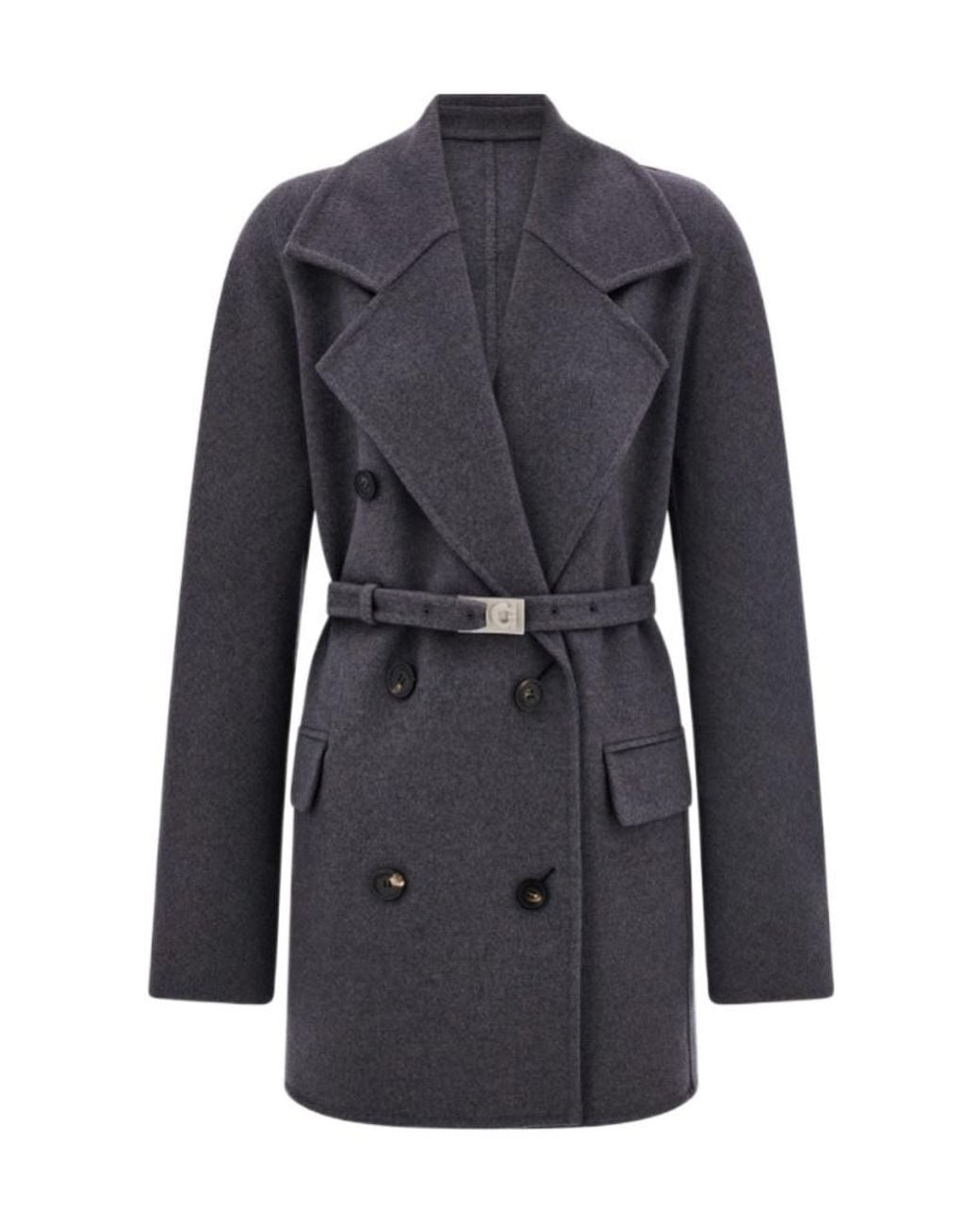 Ferragamo Blue Ferragamo Double Breasted Belted Long Jacket