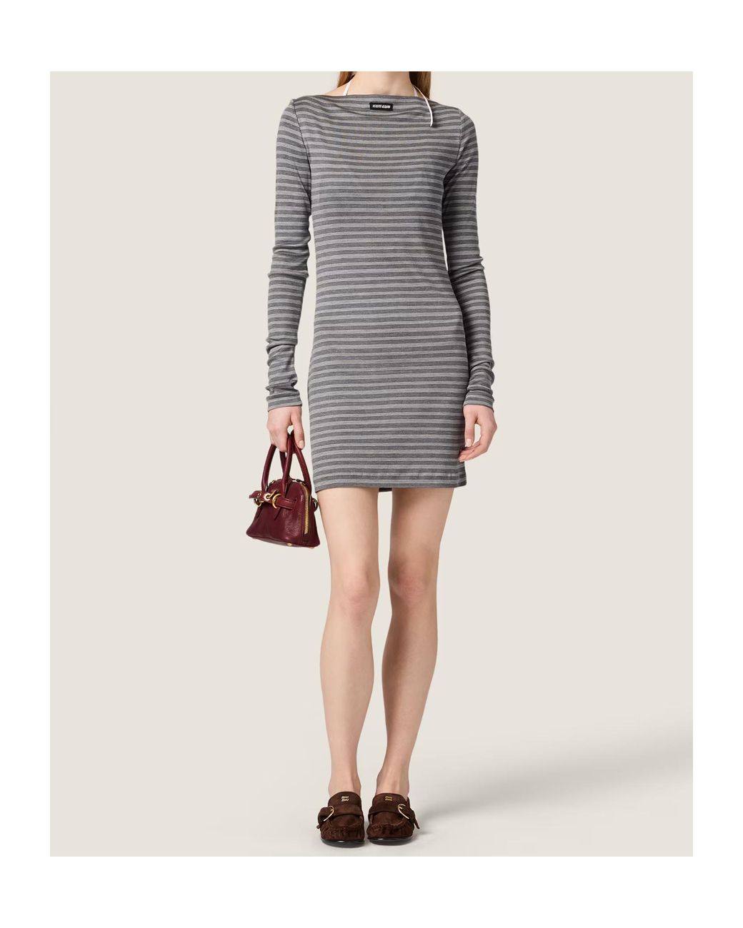 Miu Miu Gray Striped Jersey Mini-Dress