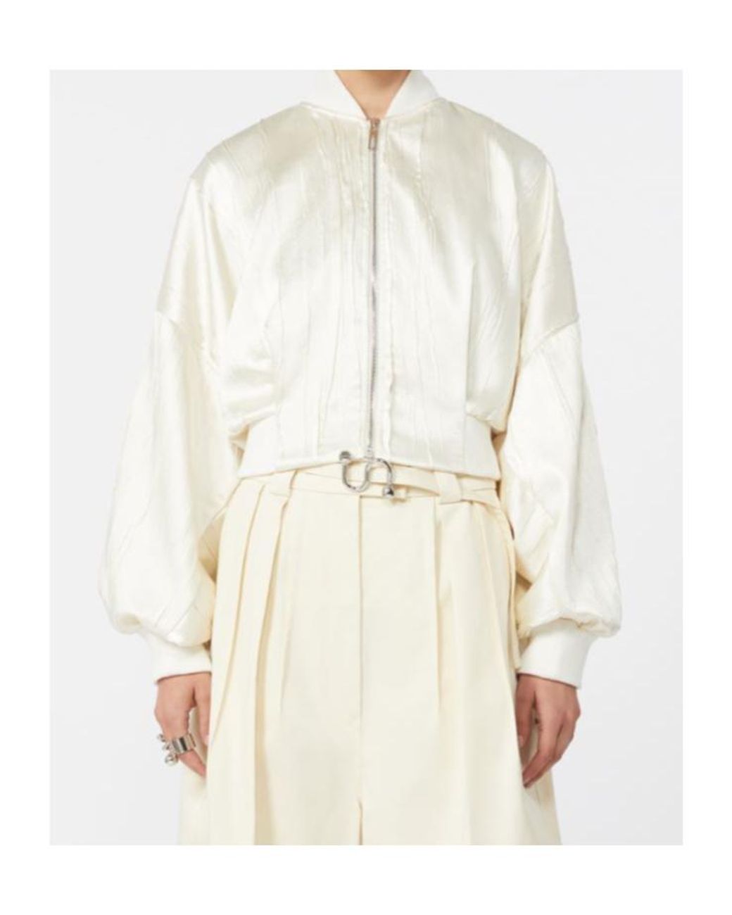 Sportmax White Spxzorro Pleated Satin Bomber Jacket