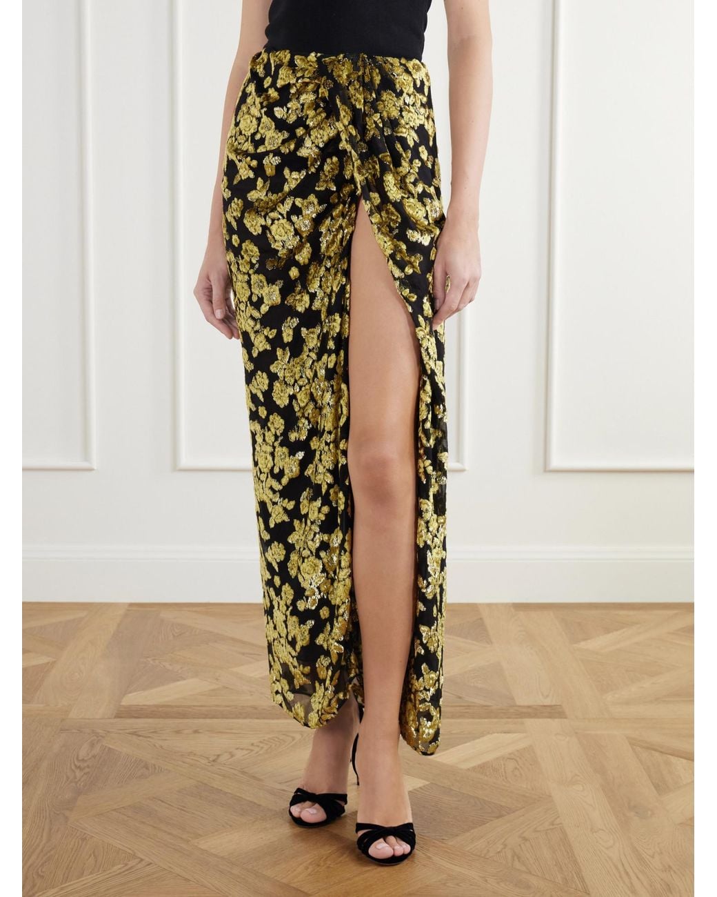 Balmain Metallic Draped Long Skirt