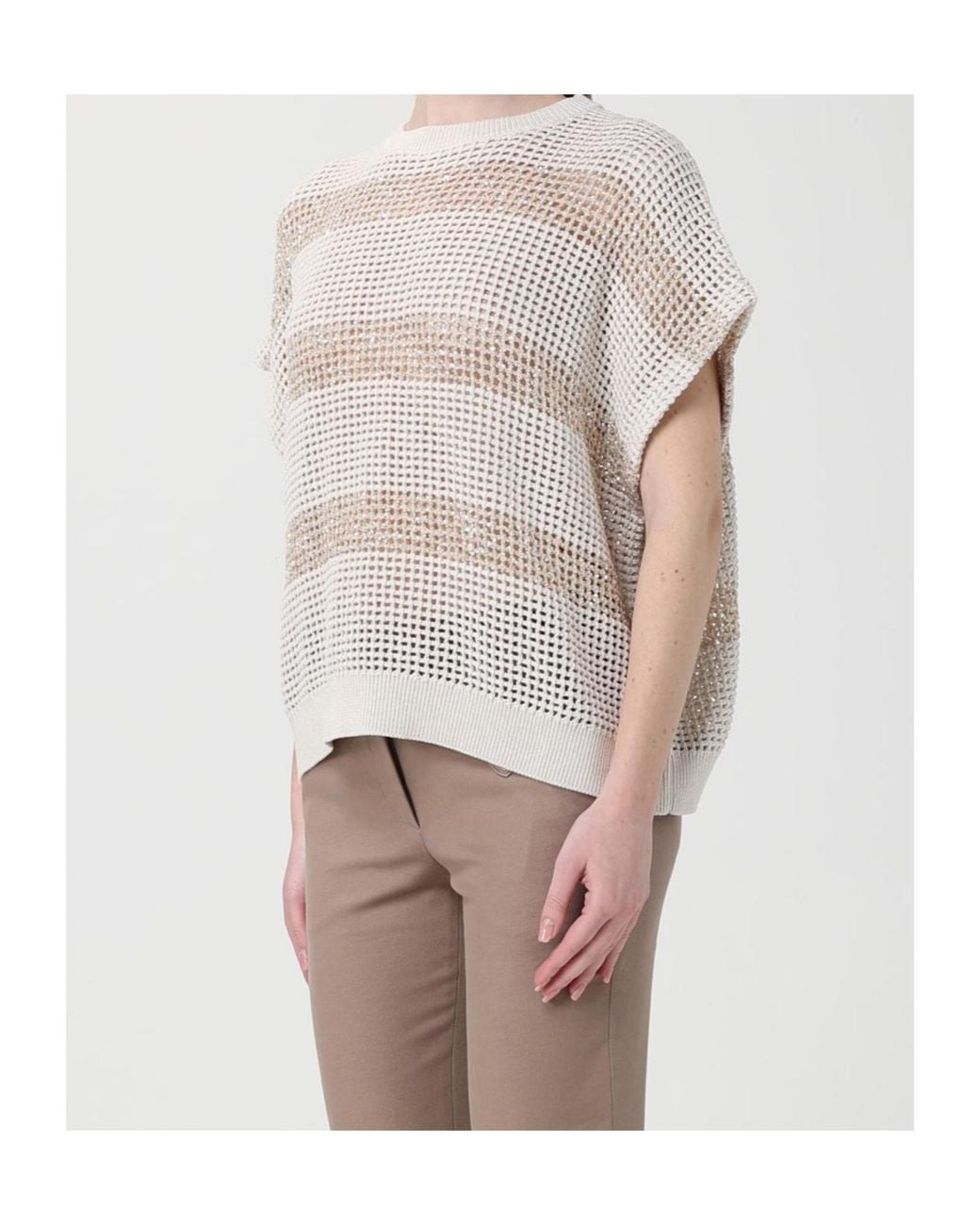 Brunello Cucinelli White Short Sleeved Knitted Top