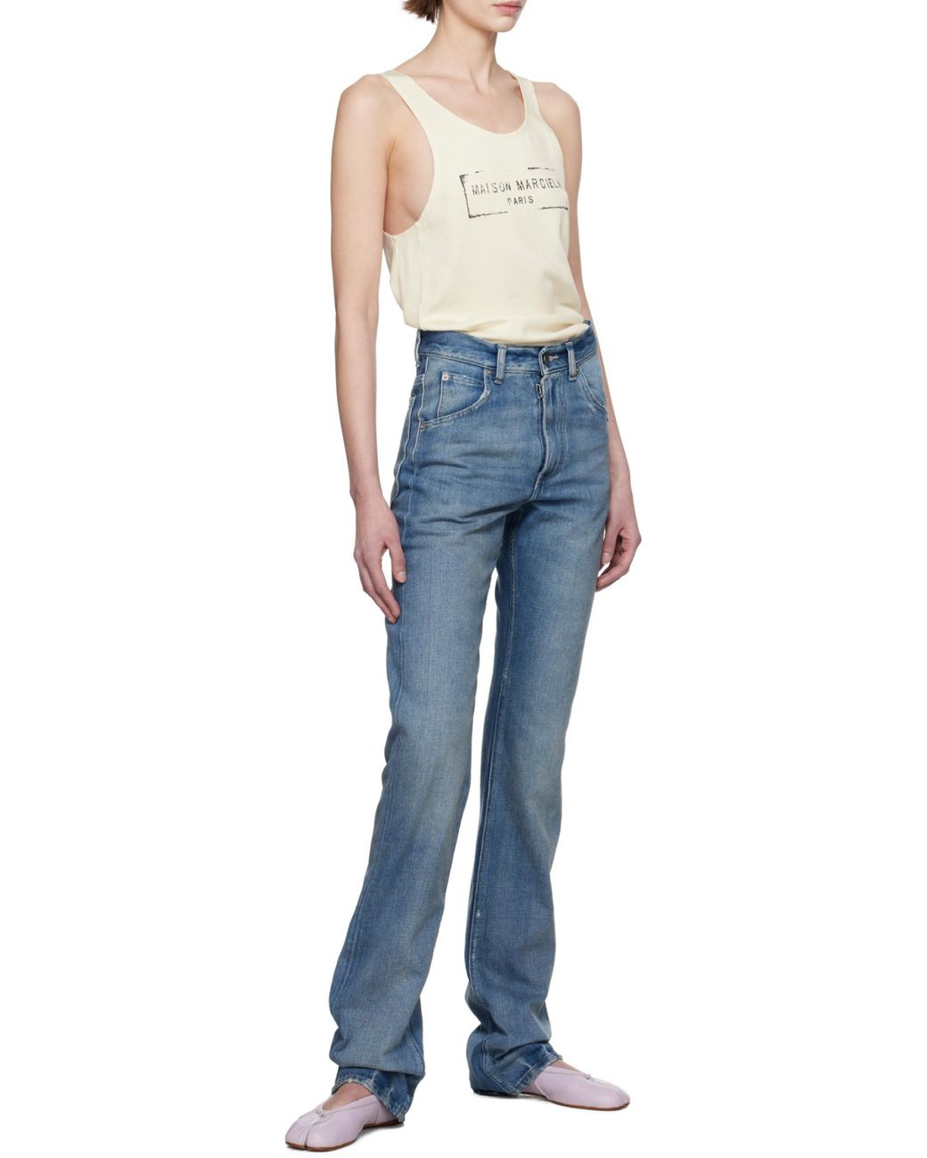 Maison Margiela Natural Logo Printed Tank Top