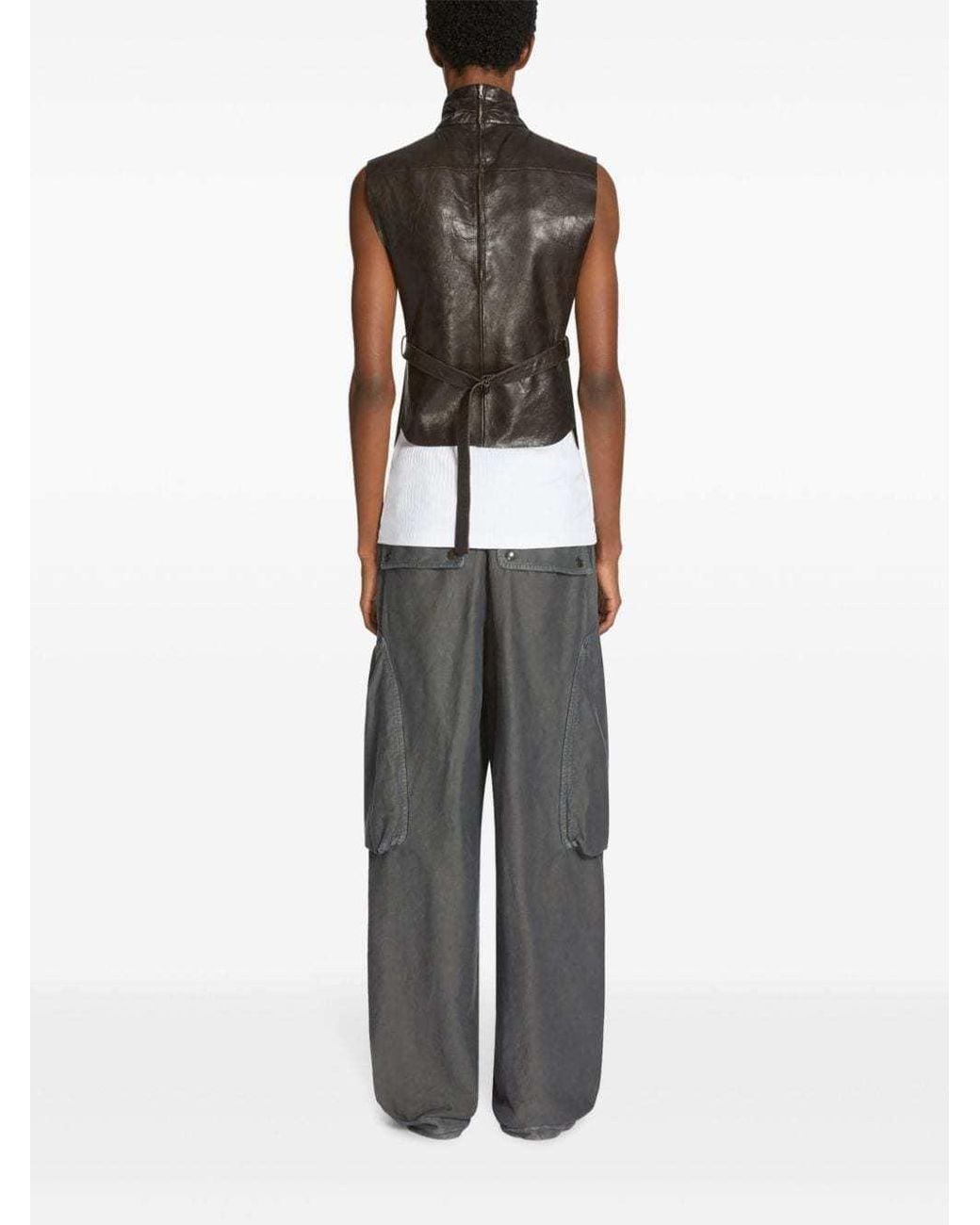 Dries Van Noten Gray Wide Leg Overdyed Cargo Trousers for men