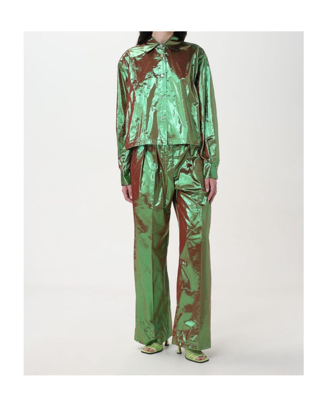 Forte_forte Green Metallic Sheen Trousers