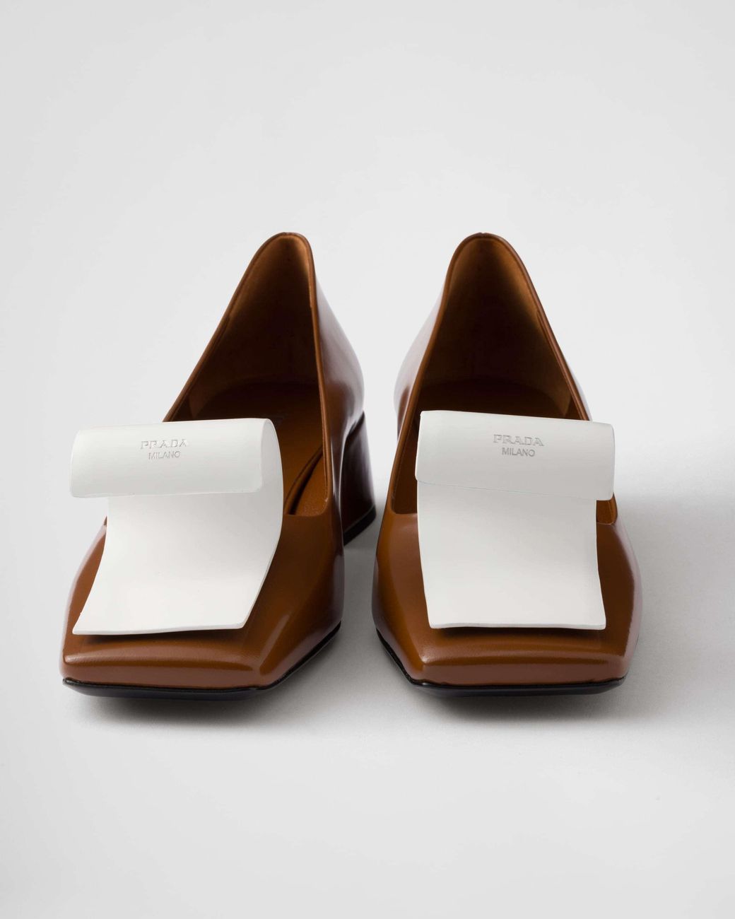 Prada Brown Two-Toned Square-Toe Pumps